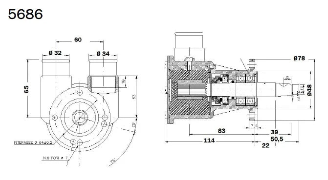 Nanni Diesel 5250TDi Seawater Pump 10-24542-01  Replacement AN 5686