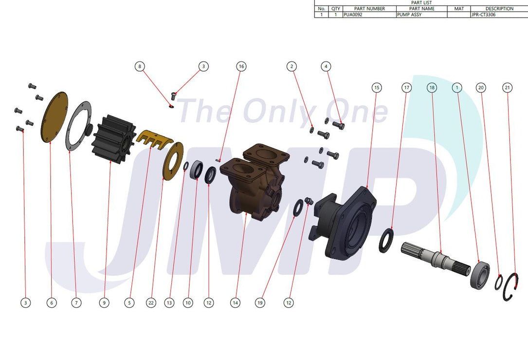 Service Kit (Minor) JSM0007 for  Seawater Pump JMP JPR-CT3306, V2000