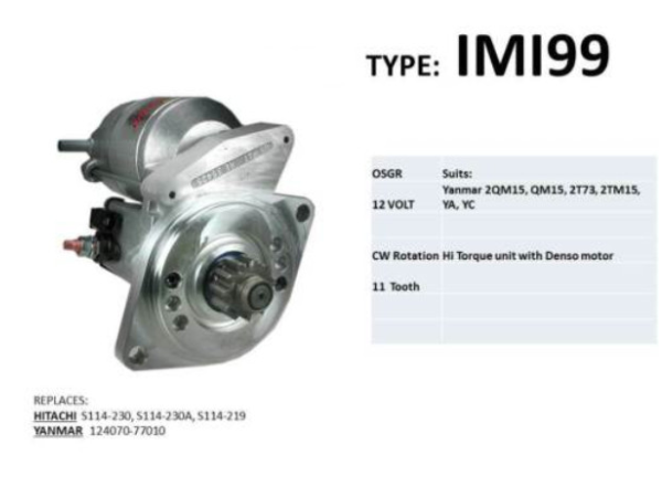 Yanmar inboard starter motor suit 2QM15, QM15, 2TM15, 2T73, YA, YC diesel engines