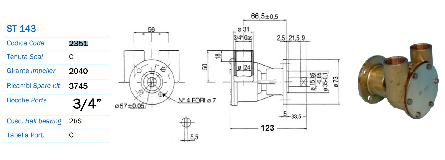 Ancor 2351 Replaces Johnson F5B9, 10-24334-01/ Beta 43/50/63/ Nanni Dsl 301725