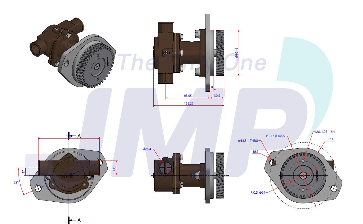 Cummins 4B/4BT3.9M, 4BTA3.9, 6B/6BT5.9M Seawater Pump Sherwood M7