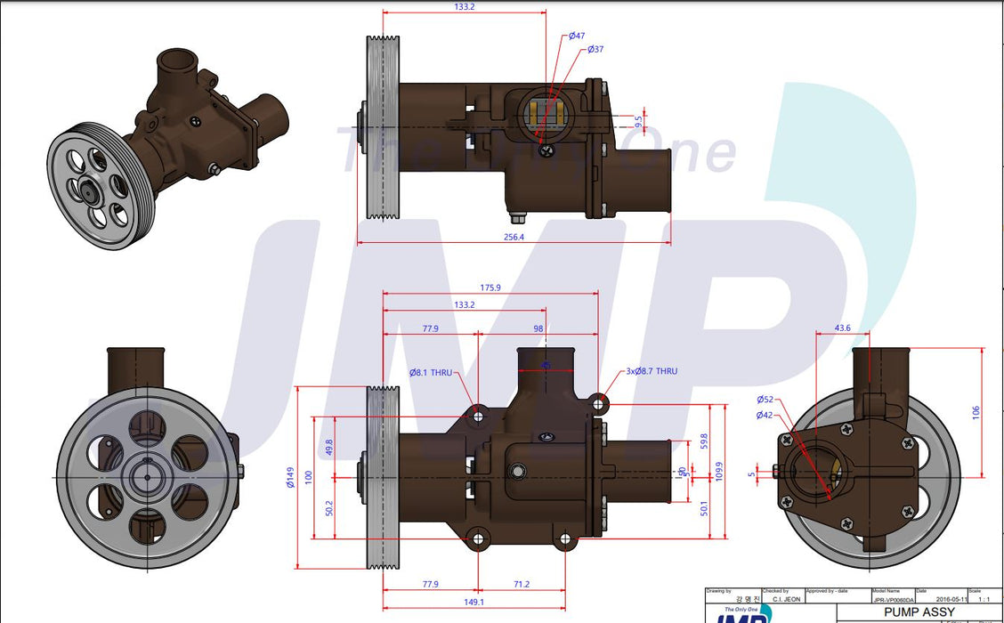 Volvo Penta D6 Seawater Pump (old style) Replaces Volvo Penta 21380890